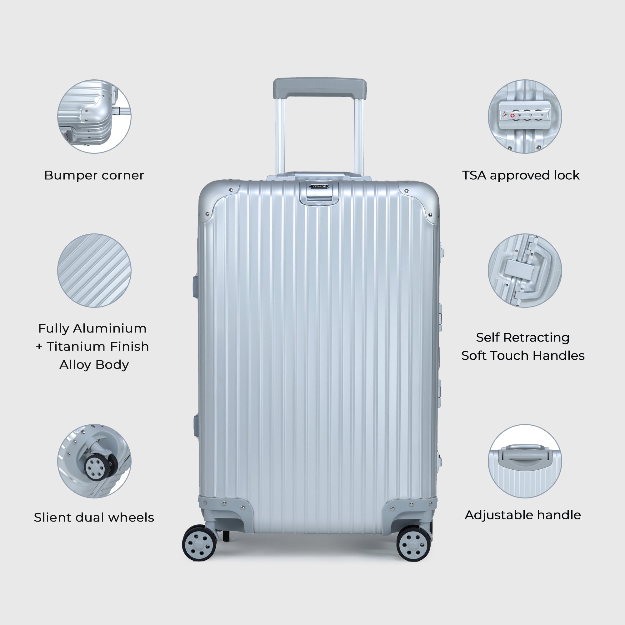 VERAGE Luxe Secure Jet- Aluminium Medium Check-In