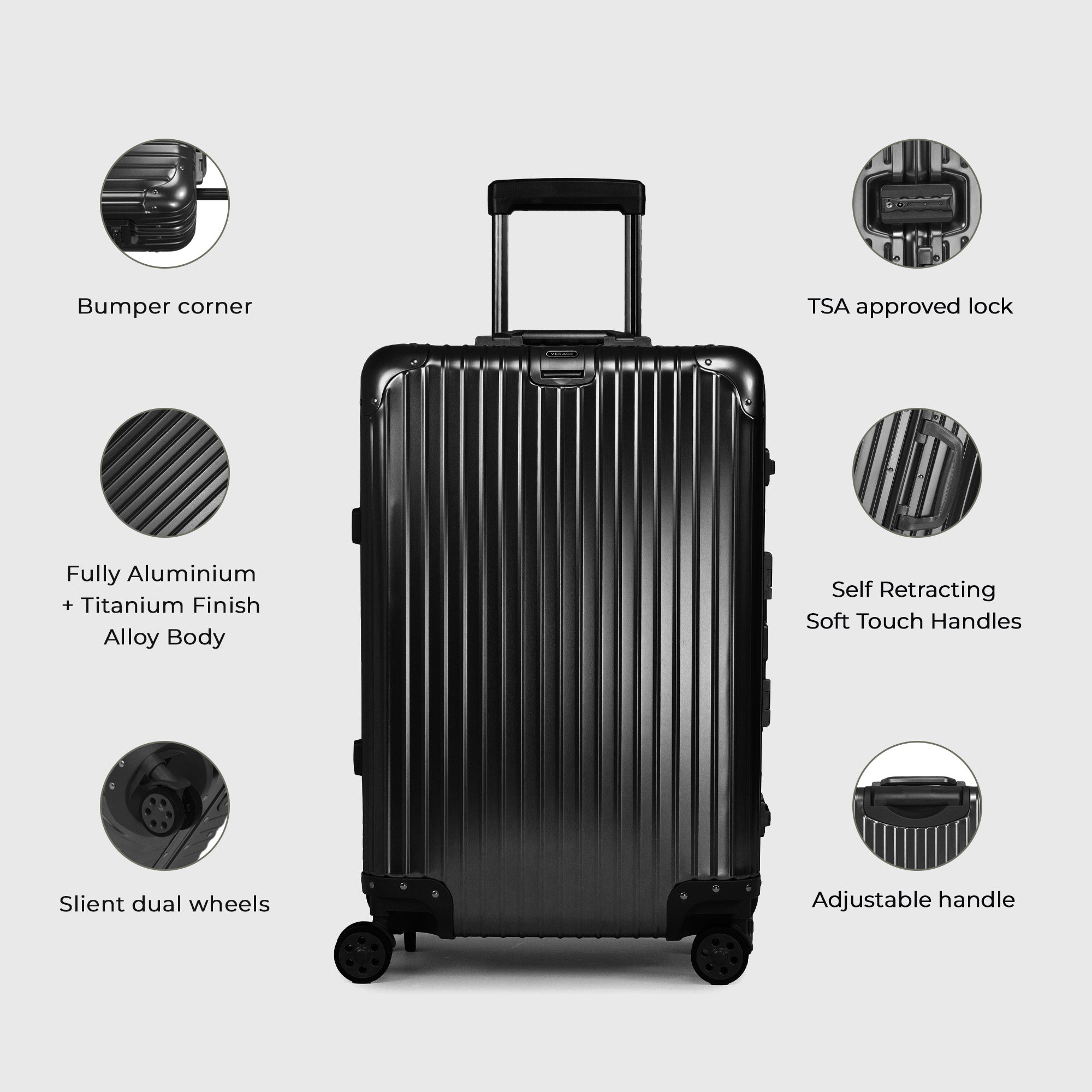 VERAGE Luxe Secure Jet- Aluminium Medium Check-In