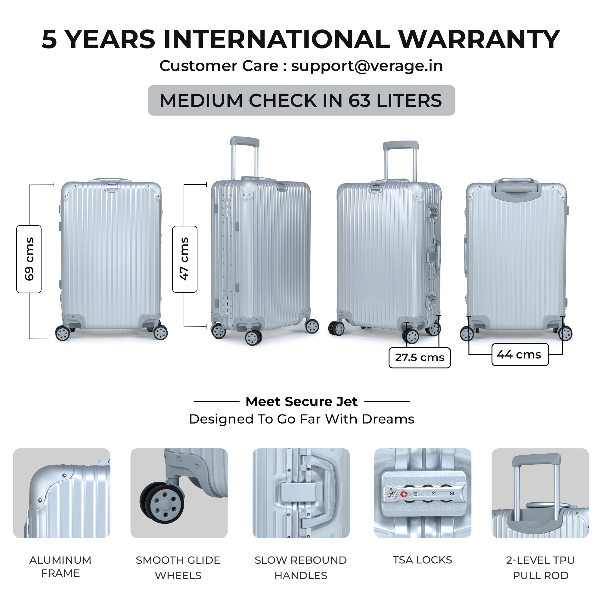 Secure Jet- Aluminium Medium Check-In (Silver)