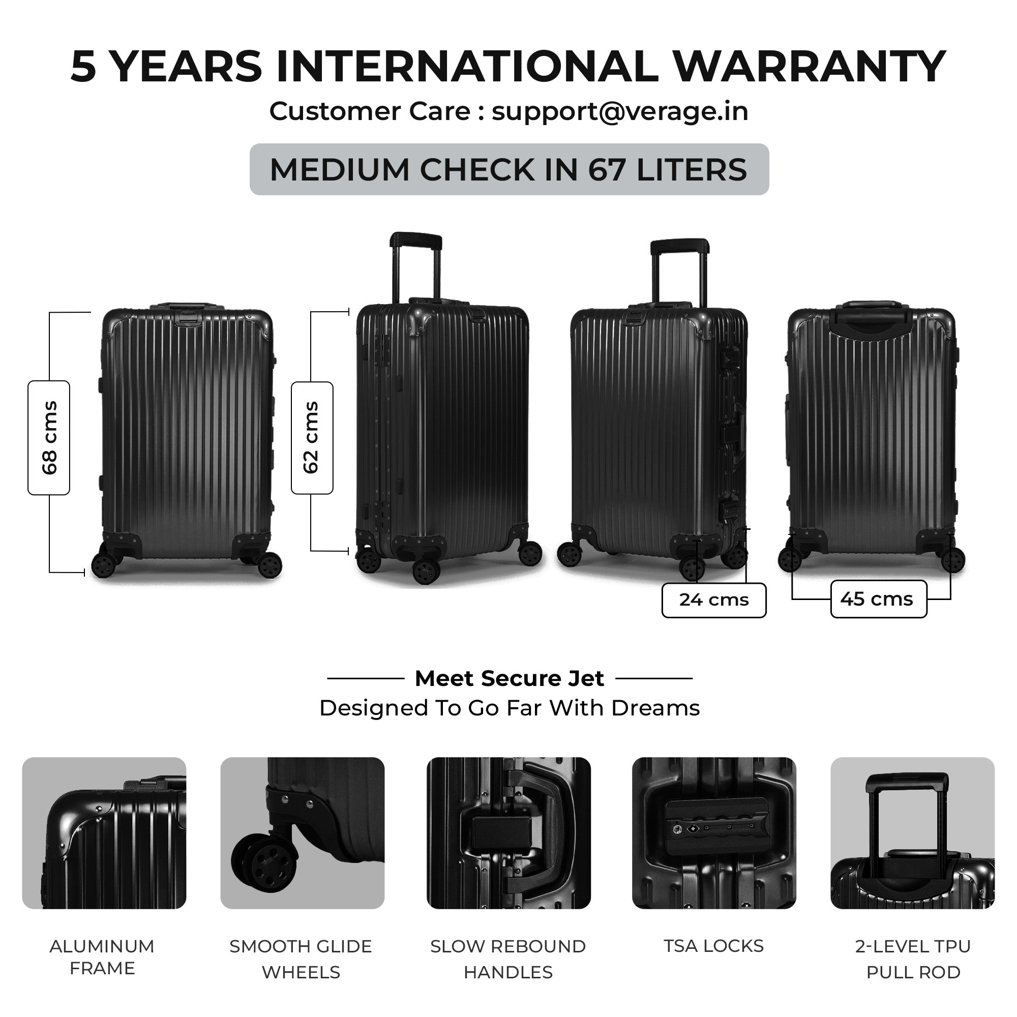 VERAGE Luxe Secure Jet- Aluminium Medium Check-In