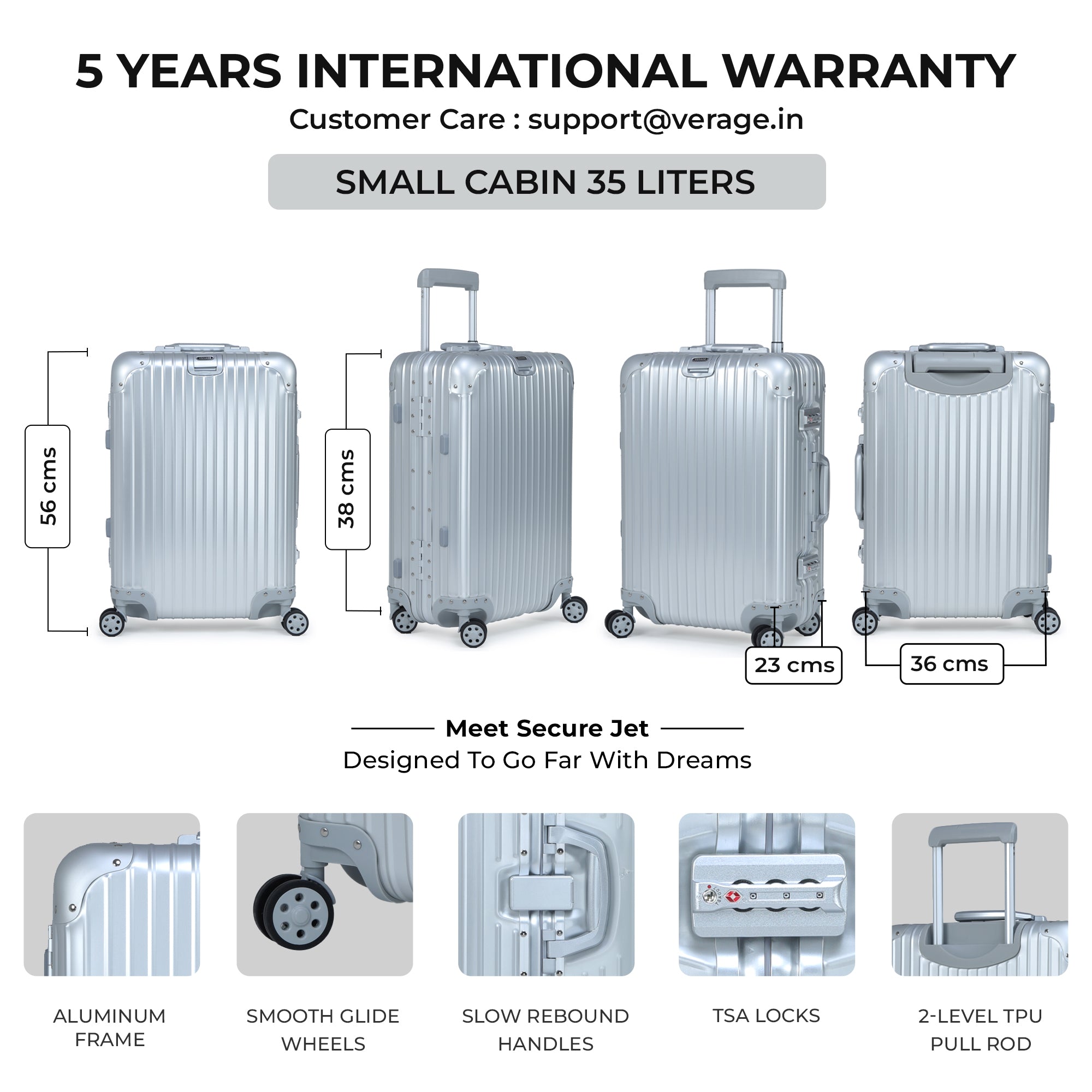 Secure Jet- Aluminium Carry-On (Silver)