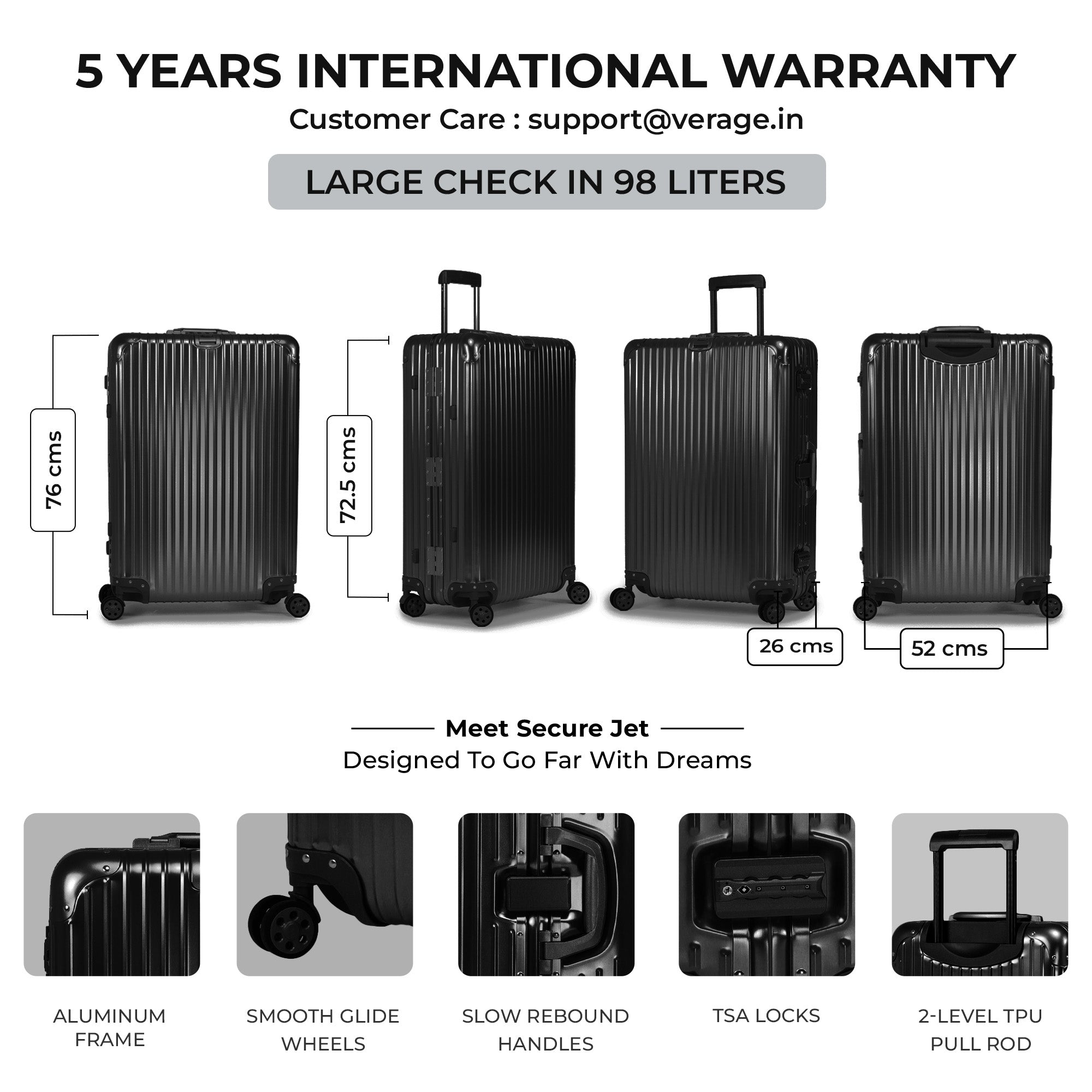 VERAGE Luxe Secure Jet- Aluminium Large Check-In